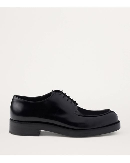 Prada Black Brushed Leather Derby Shoes for men