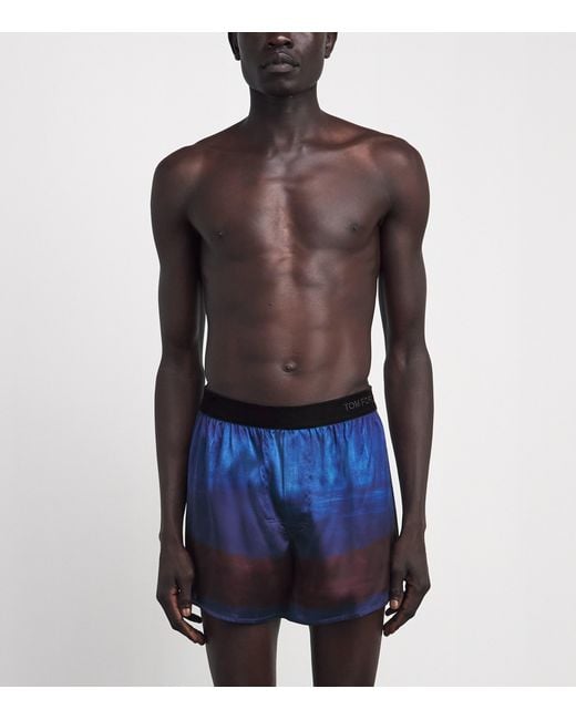 Tom Ford Blue Stretch-Silk Printed Boxer Shorts for men
