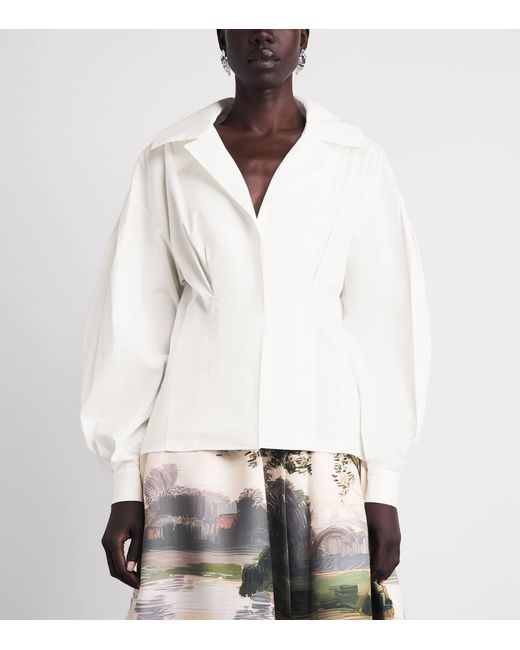 Carolina Herrera White Balloon-Sleeve Fitted Shirt