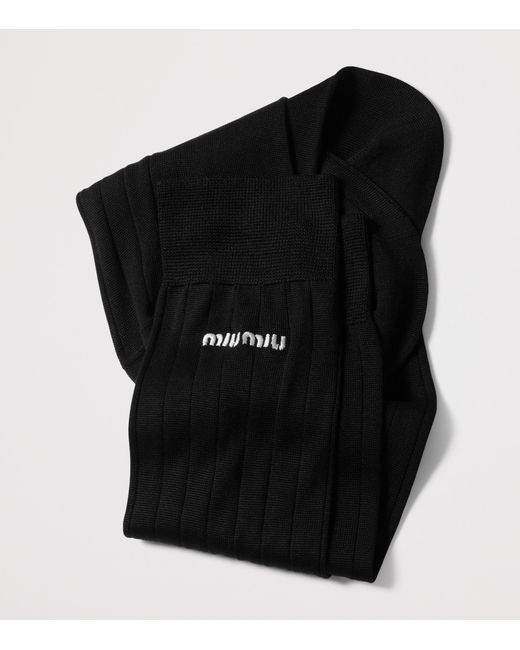 Miu Miu Black Silk-Blend Logo Socks