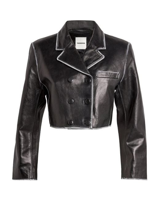 Sandro Black Cropped Leather Jacket