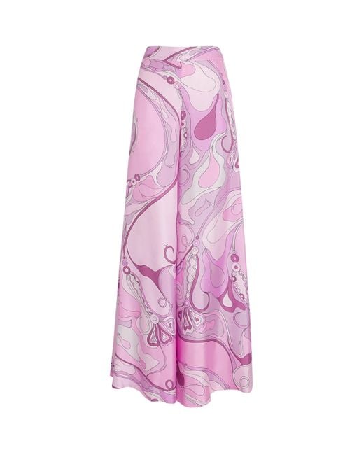 Emilio Pucci Pink Silk Wide-Leg Trousers