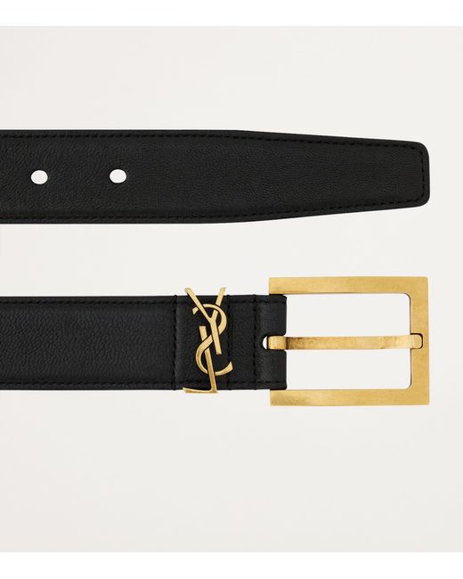 Saint Laurent Black Leather Logo Belt