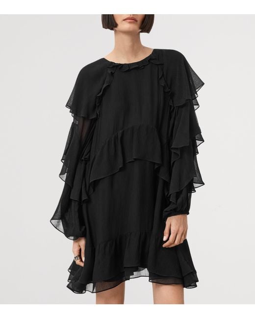 AllSaints Black Ruffled Lissie Mini Dress