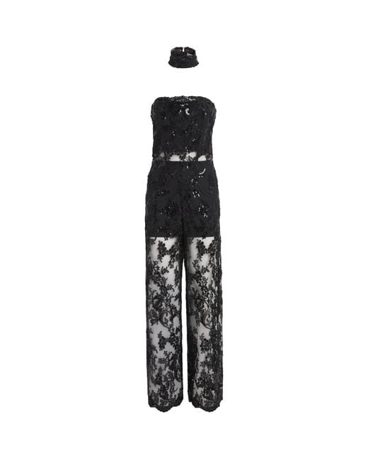 Alice + Olivia Black Sequin-Lace Georgie Jumpsuit