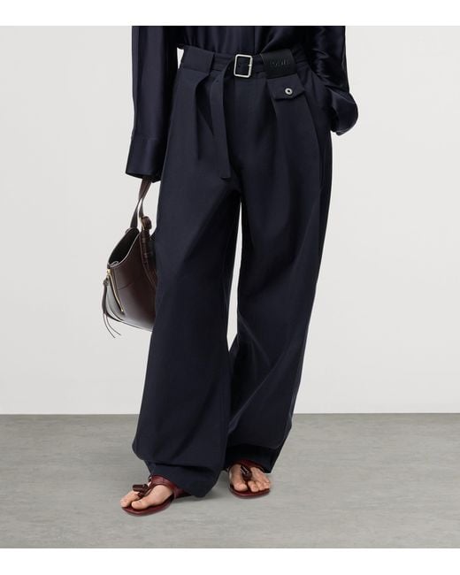 Loewe Blue Cotton-Silk Gabardine Belted Trousers