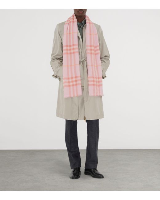 Burberry Pink Wool Wide Check Scarf