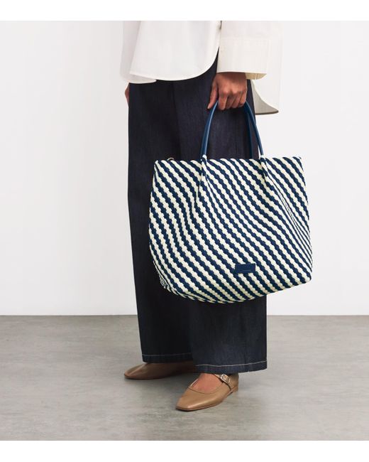 Harrods Blue Neoprene Woven East-West Tote Bag