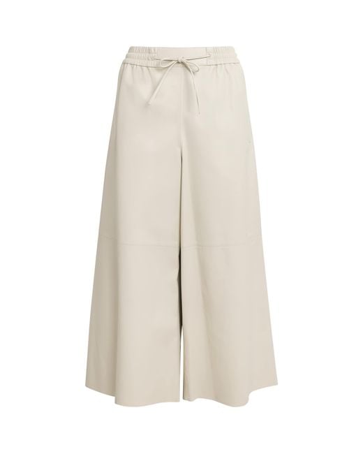 Yves Salomon White Lambskin Cropped Wide-Leg Trousers
