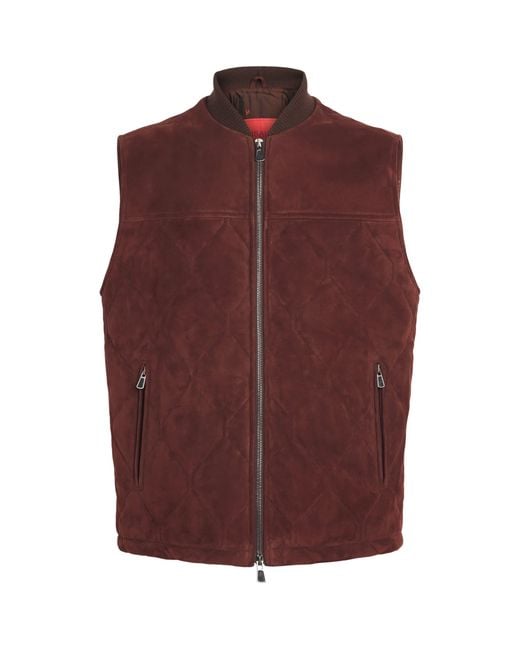 Isaia Purple Lambskin Suede Quilted Gilet for men