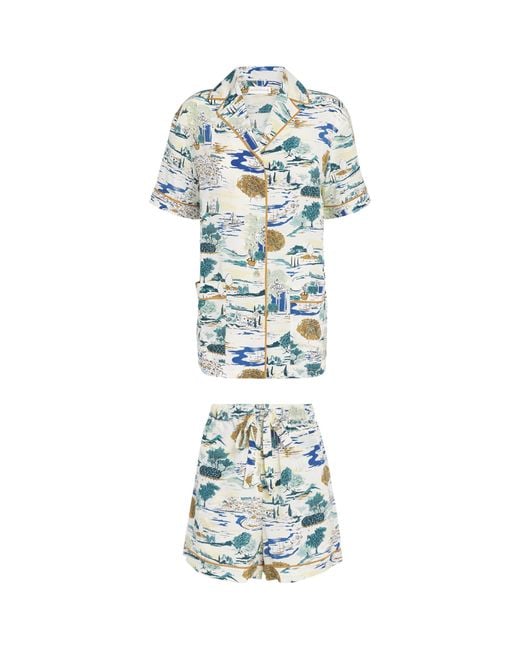 Olivia Von Halle Blue Silk Ingo Landscapes Pyjama Set