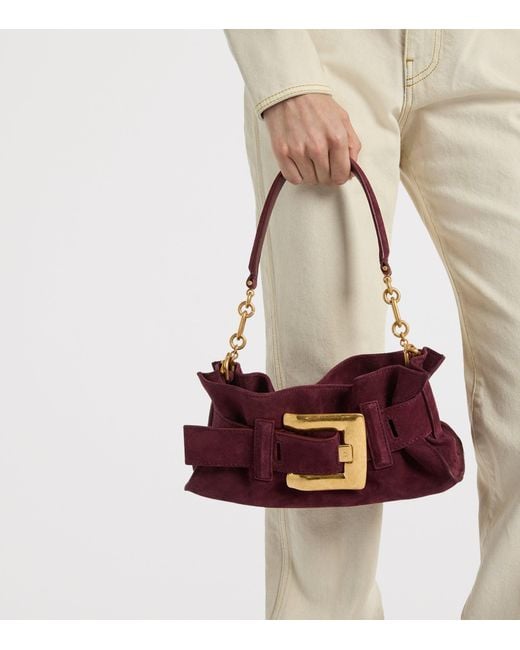 Balmain Purple Mini Suede Anthem Shoulder Bag