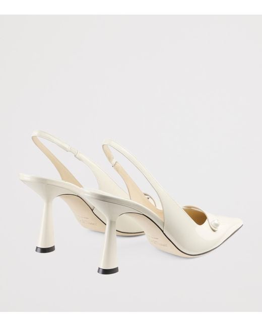 Jimmy Choo White Amita 85 Leather Slingback Pumps