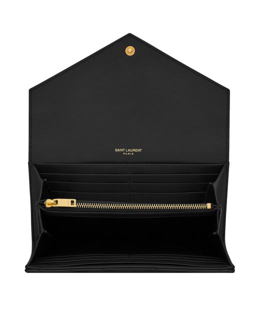 Saint Laurent Black Large Cassandre Matelassé Envelope Wallet
