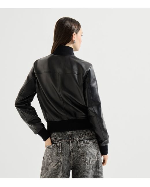 Brunello Cucinelli Black Nappa Leather Bomber Jacket