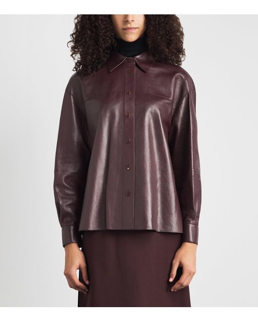 Lafayette 148 New York Brown Leather Oversized Cropped Shirt