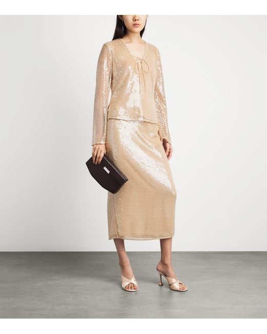 Toccin Natural Sequinned Leilani Midi Pencil Skirt