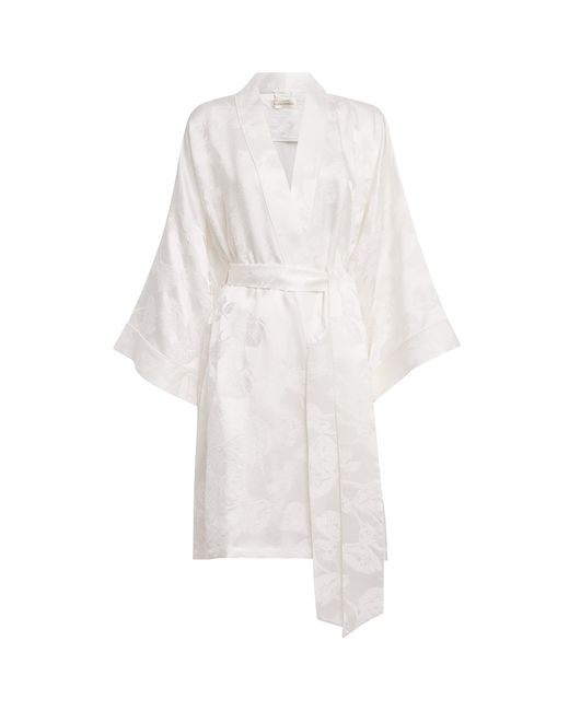 Olivia Von Halle White Silk Jacquard Mimi Robe