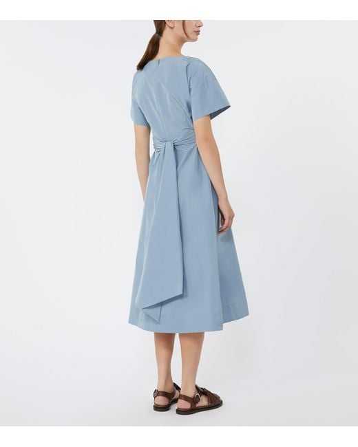 Max Mara Blue Taffeta Gathered Midi Dress