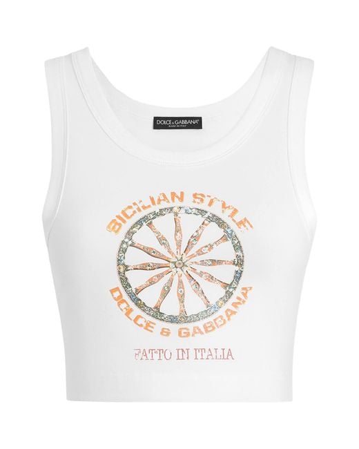 Dolce & Gabbana White Silk-Cotton Carretto Tank Top