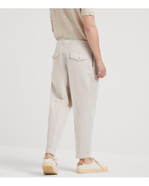 Brunello Cucinelli Gray Linen-cotton Relaxed Chinos for men