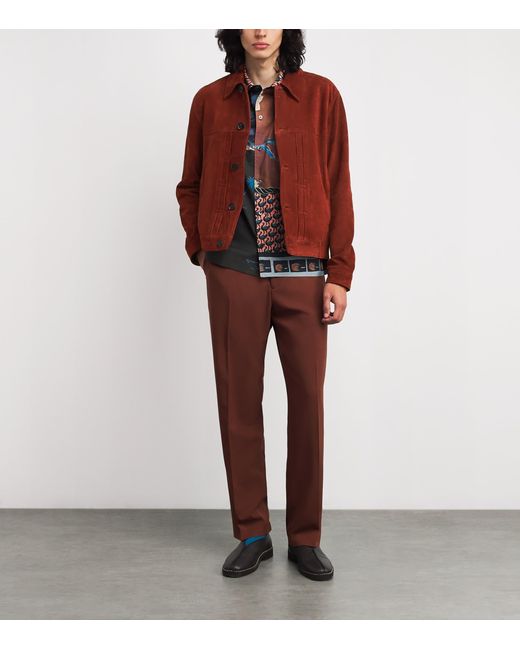 Paul Smith Red Suede Pleated Trucker Jacket for men