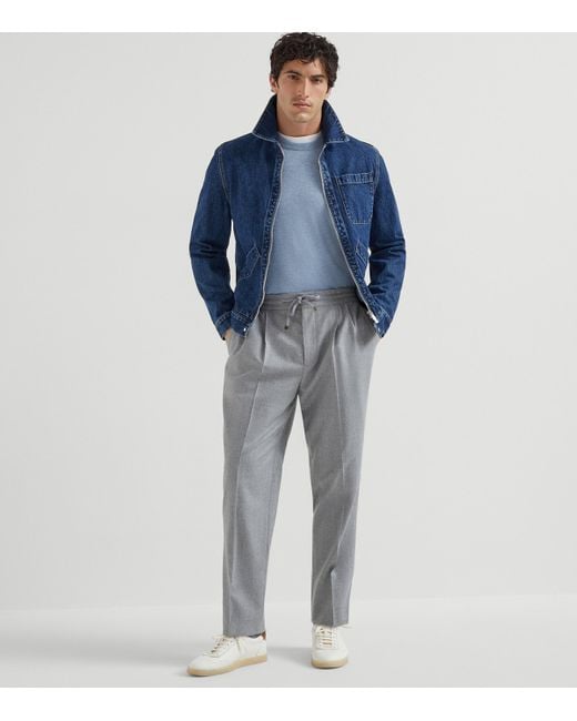 Brunello Cucinelli Gray Linen Drawstring Leisure Trousers for men
