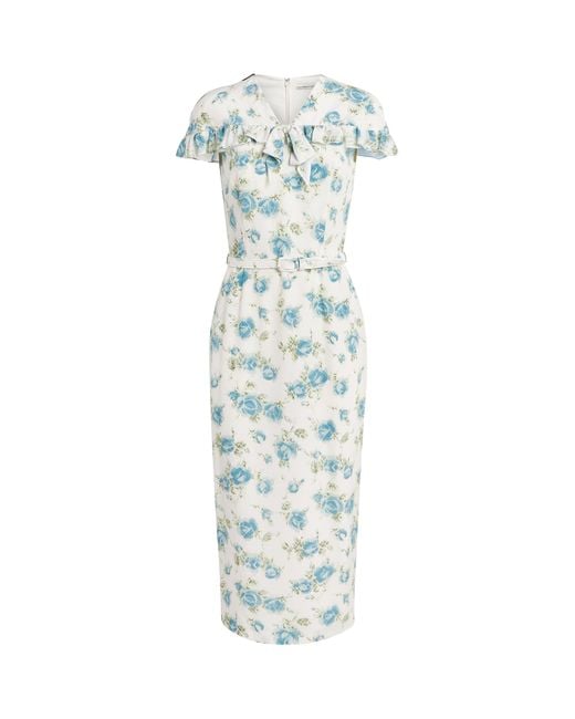 Alessandra Rich Blue Silk Floral Ruffled Midi Dress