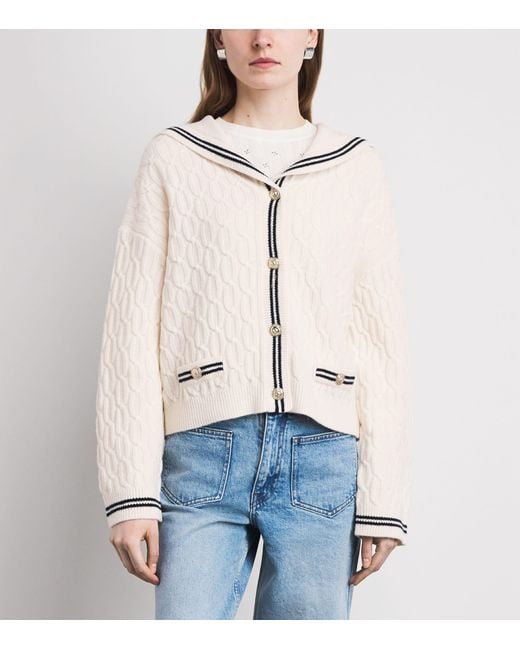 Maje Natural Wool Cable-Knit Boat-Neck Cardigan for men