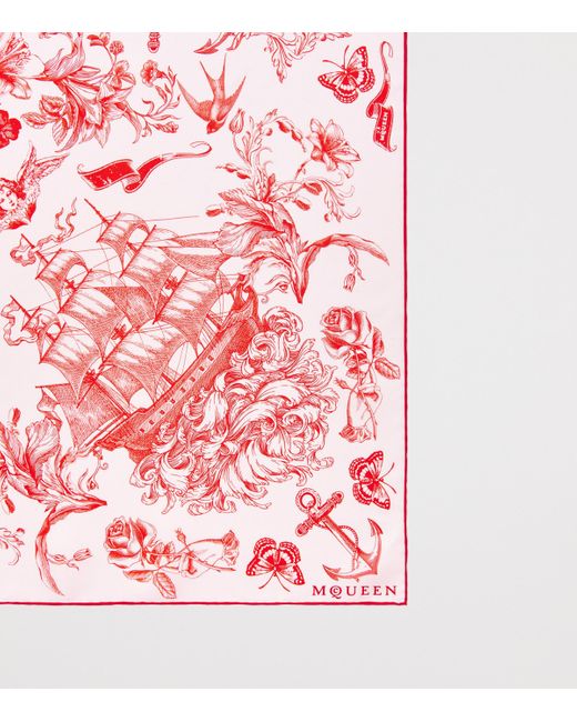 McQueen Silk Sailor Tattoo Scarf in Red | Lyst