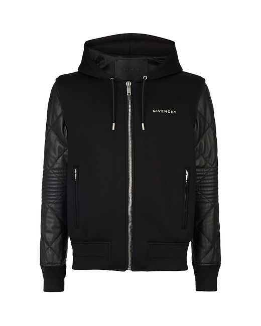 Givenchy Black Neoprene And Leather Hooded Jacket for men