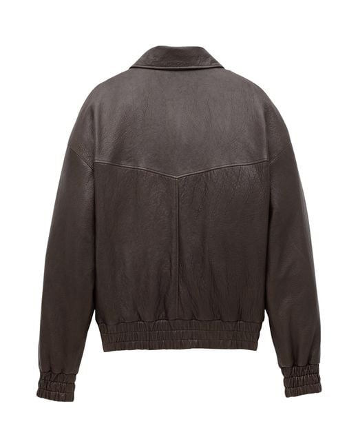 Saint Laurent Gray Leather Bomber Jacket for men