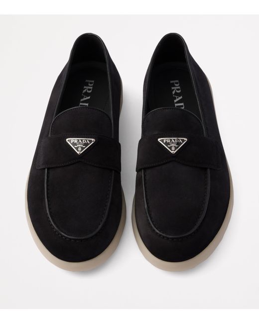 Prada Black Suede Logo Loafers for men