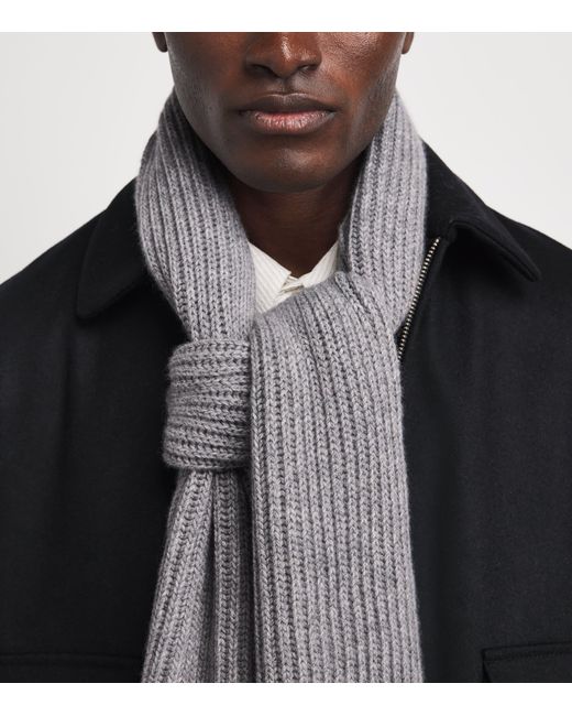 Johnstons Gray Cashmere Lovat Ribbed Scarf for men