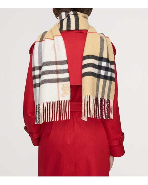 Burberry Natural Cashmere Contrast Check Scarf