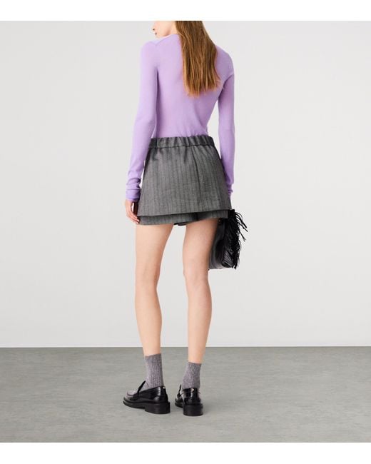 Maje Gray Striped Rhinestone-Embellished Skort