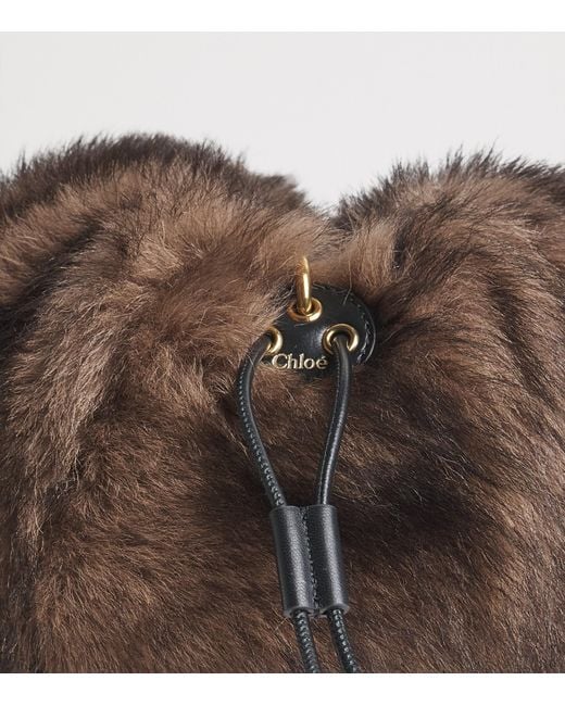 Chloé Brown Shearling Plissé Shoulder Bag