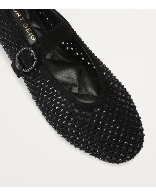 Kurt Geiger Black Suede Embellished Mayfair Ballet Flats