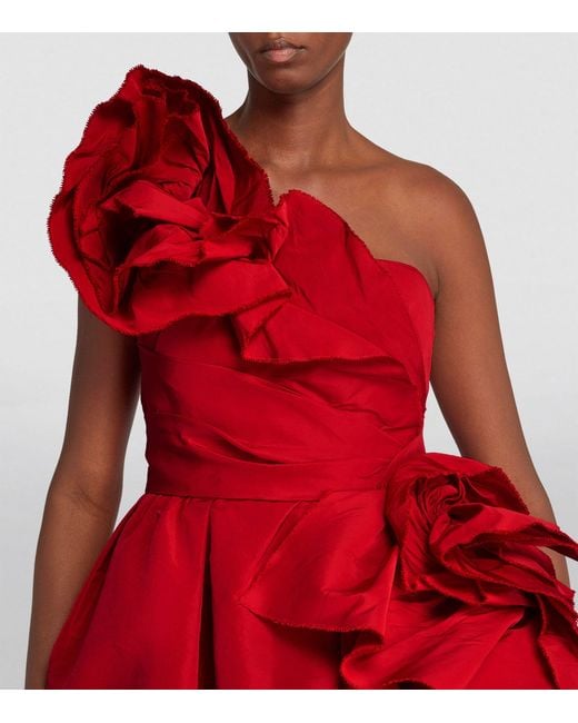 One shoulder red ruffle dress online