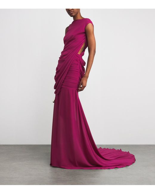 Sandra Mansour Purple Silk-Blend Crepe Ombre Gown
