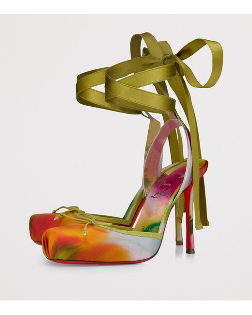 Christian Louboutin Green Cassia Lace-Up Botanica Satin Pumps 100