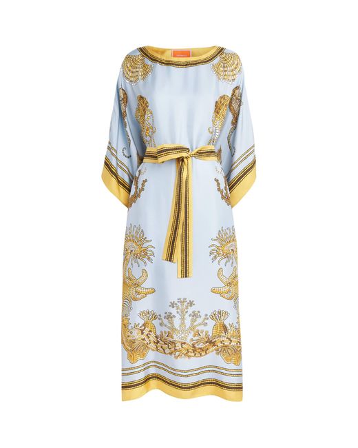 LaDoubleJ Blue Silk Printed Kaftan Maxi Dress