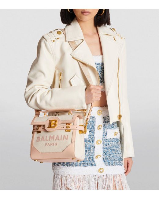 Balmain White Canvas-leather B-buzz 23 Shoulder Bag