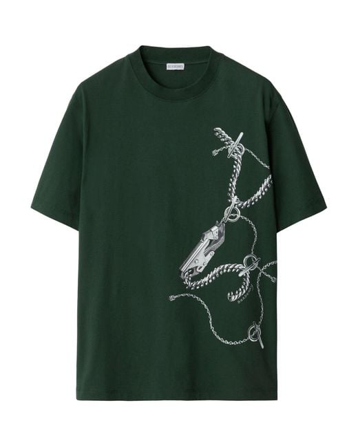 Burberry Green Cotton Knight Hardware T-shirt for men