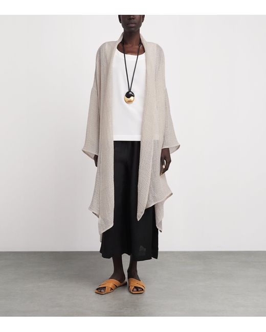 Eskandar White Linen-Blend Longline Cardigan