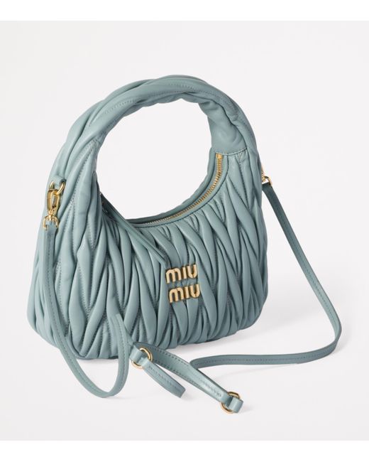 Miu Miu Blue Matelassé Leather Wander Top-Handle Bag