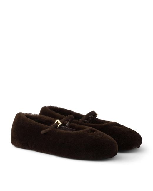 Prada Black Shearling Ballet Flats