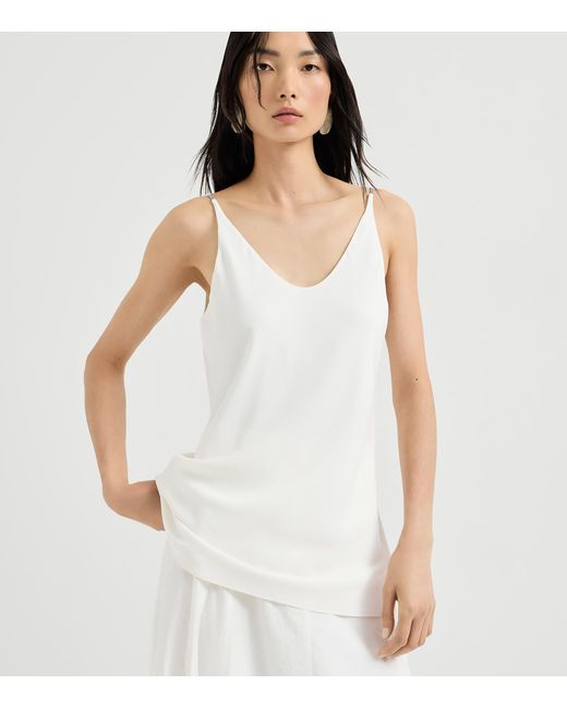 Brunello Cucinelli White Sable Silk Crepe Tank Top
