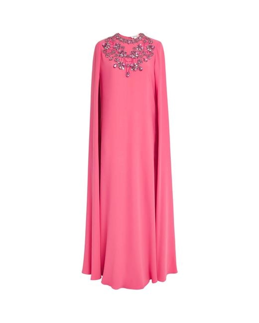 Zuhair Murad Pink Cady Embellished Cape Gown