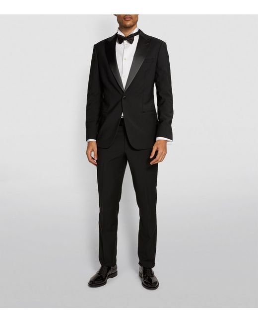 MANZINI ARMANI 3-Piece Slim-Fit Men's Satin Filigree Pattern Tuxedo Prom Suit Cream/Black main image 1